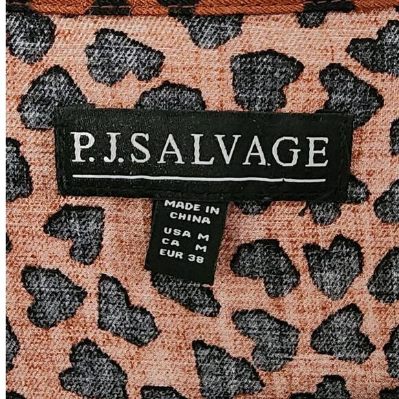 PJ Salvage Wild Love Heart Print Pajama Top Brown Black Medium - Picture 4 of 7